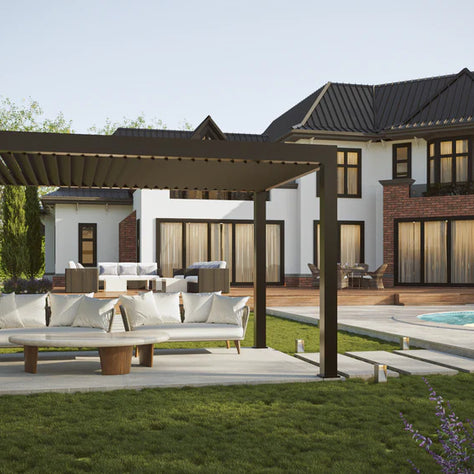 LuxSol Tora Pergola - 5m x 3m Electric Control With Integrated RGB Lighting