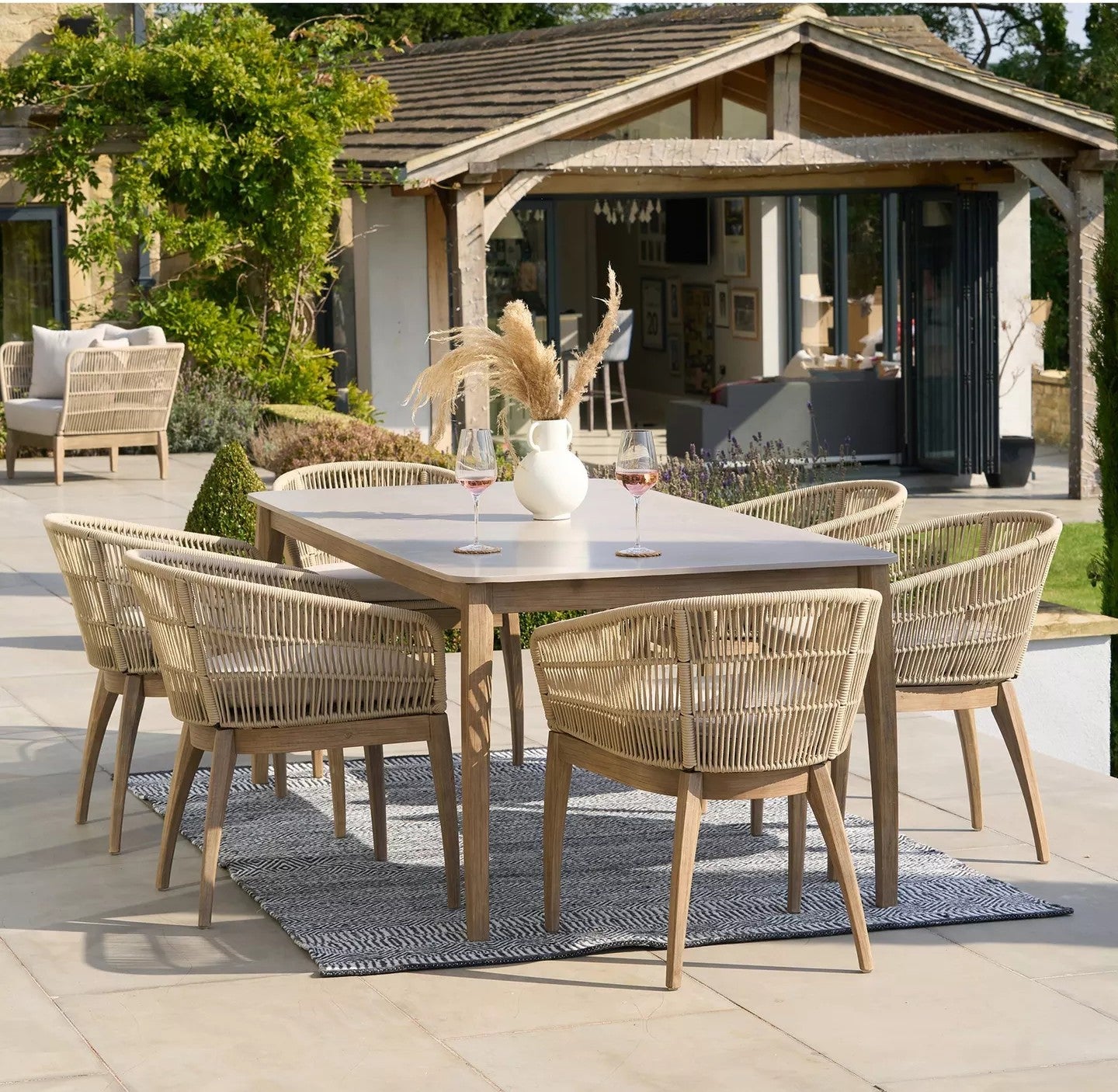 Pacific 6-Seater Rectangular Garden Dining Table & Chairs Set, Latte