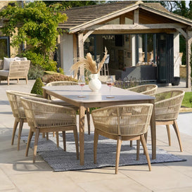 Pacific 6-Seater Rectangular Garden Dining Table & Chairs Set, Latte