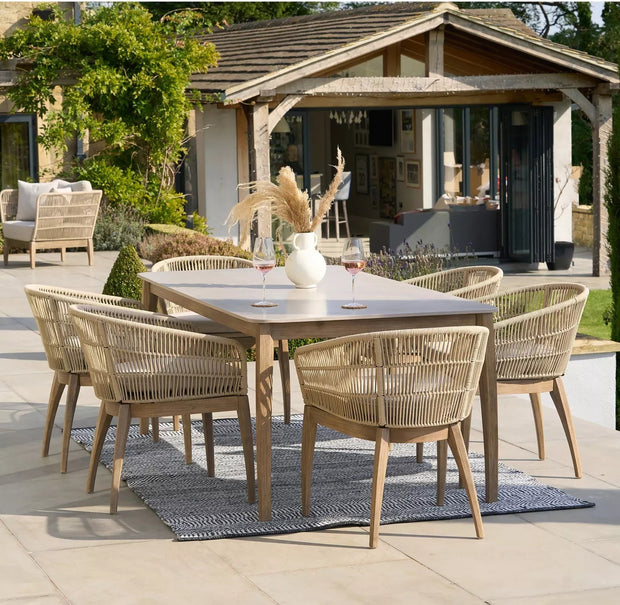 Pacific 6-Seater Rectangular Garden Dining Table & Chairs Set, Latte