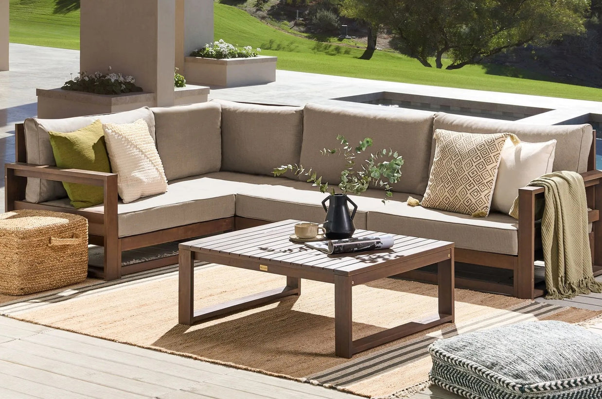 Garden Corner Sofa with Table 4 Seater TIMOR Right Hand Modular Certified Acacia Wood Dark Brown