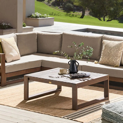 Garden Corner Sofa with Table 4 Seater TIMOR Right Hand Modular Certified Acacia Wood Dark Brown