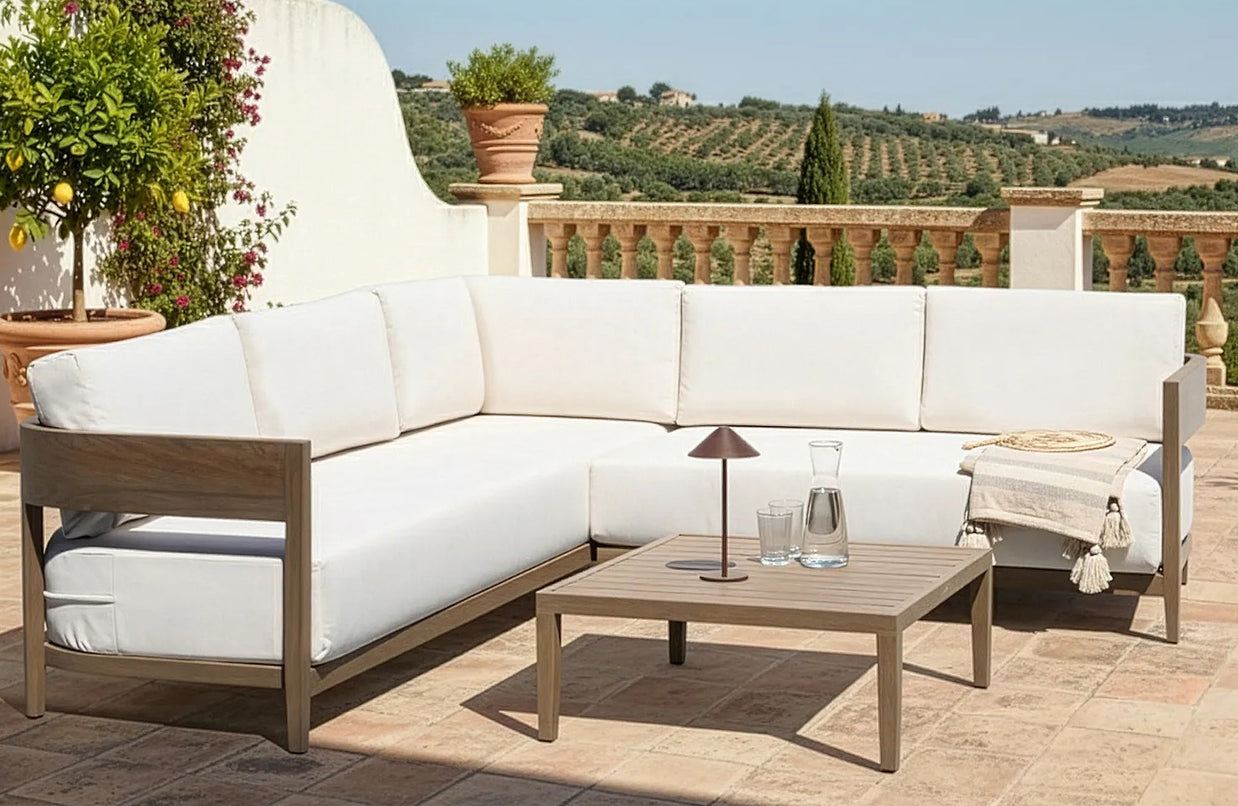 Garden Corner Sofa with Table 5 Seater SAMPIERI Left Hand Metal Brown