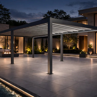 LuxSol Tora Pergola - 8m x 4m Electric Control With Integrated RGB Lighting