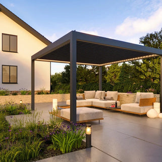 LuxSol Tora Pergola - 4m x 4m Electric Control With Integrated Lighting