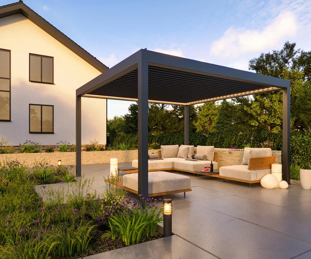 LuxSol Tora Pergola - 4m x 4m Electric Control With Integrated Lighting